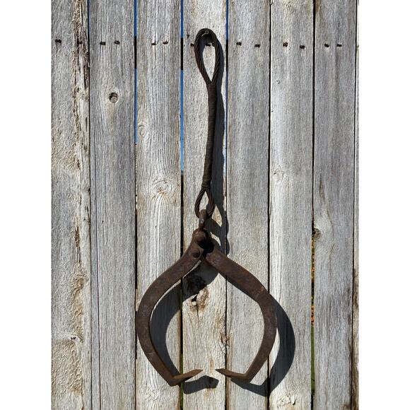 Antique WMT William T Wood & Co Ice Tool Lowering Tongs Arlington MA 1845-1905 - Picture 2 of 8